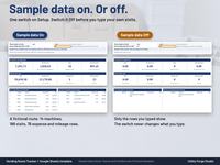 Setup switch for Sample data On or Off, with the Dashboard full of Sample data when On and showing zeros when Off.