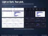 Same employee attendance tracker dashboard and yearly calendar in Light mode and in Dark mode side by side
