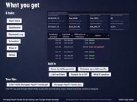 What you get: six tabs, dark mode dashboard and payment log, room for 480 payments, Light and Dark, sample switch, What If, xlsx file and START HERE PDF