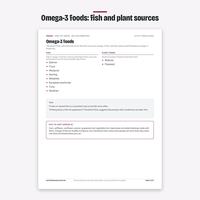 Omega-3 foods page from the Anti-Inflammatory Food List listing fish sources and plant sources
