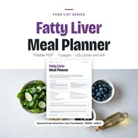 Fatty Liver Weekly Meal Planner cover, fillable PDF, 7 pages, US Letter and A4