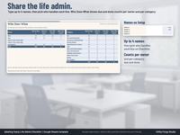 Who Does What tab showing due and done counts per owner and per category, with up to 4 owner names typed on Setup