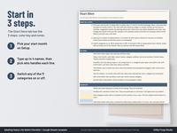 Start Here tab of a yearly life admin checklist with the 3 steps, the tabs and the color key, next to three numbered steps