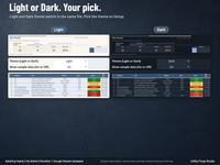 Same life admin checklist This Month tab in Light mode and Dark mode, with the Setup theme row set to Light and to Dark