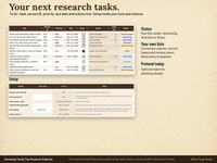 To Do tab of a genealogy research spreadsheet with tasks, person IDs, priority, due dates, Done ticks and status, above the Setup tab with home person, sample rows and date display settings