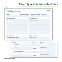 Monthly Review for September with sessions this month, an overall rating, skills now reliable and still working on, above the Milestones and Wins list with four dated milestones.