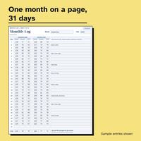 One month on a page, 31 days. Full Monthly Log page for September with morning and evening systolic, diastolic and pulse boxes, sample readings for days 1 to 30, a few short notes and the monthly averages row.