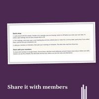 Share it with members. A framed card with Start Here tab text: Quick setup in 3 steps and Share with your members: choose Share, add email addresses and pick Viewer (view only) or Editor (can edit).