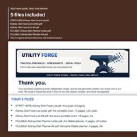 5 files included: START-HERE-Kidney-Diet-Food-List.pdf, Kidney-Diet-Food-List-Letter.pdf, Kidney-Diet-Food-List-A4.pdf, FILLABLE-Kidney-Diet-Planner-Letter.pdf, FILLABLE-Kidney-Diet-Planner-A4.pdf